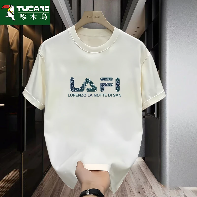 啄木鸟2025夏季新款纯棉t恤男潮流港风短袖半袖青年舒适圆领上衣t