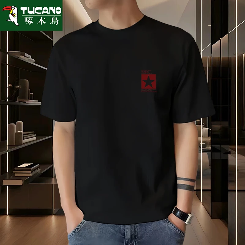 啄木鸟新款纯棉短袖t恤男潮流ins宽松百搭运动休闲青年圆领上衣夏
