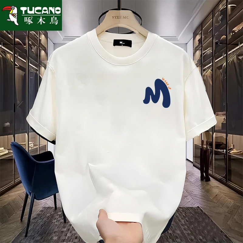 啄木鸟短袖夏季纯棉男士t恤重磅圆领半袖潮流百搭青年韩版体恤男t