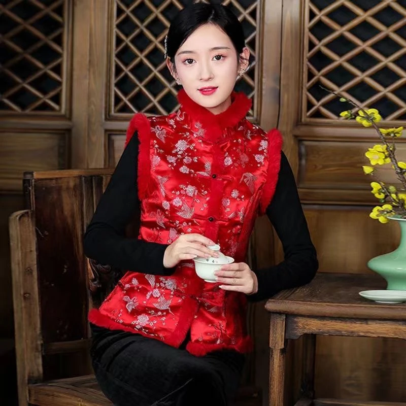 过年唐装女装中式旗袍小袄中国风冬季汉服红色上衣复古盘扣小棉袄