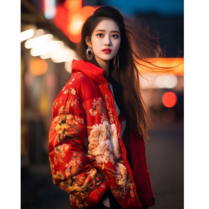 网红国风东北农村过年大花袄棉衣女秋冬季新款棉服年轻人穿的外套