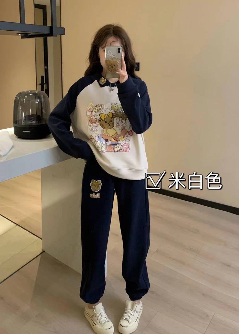 加绒防风【真版本】外贸单 小熊部落 套装 卫衣+卫裤 9098