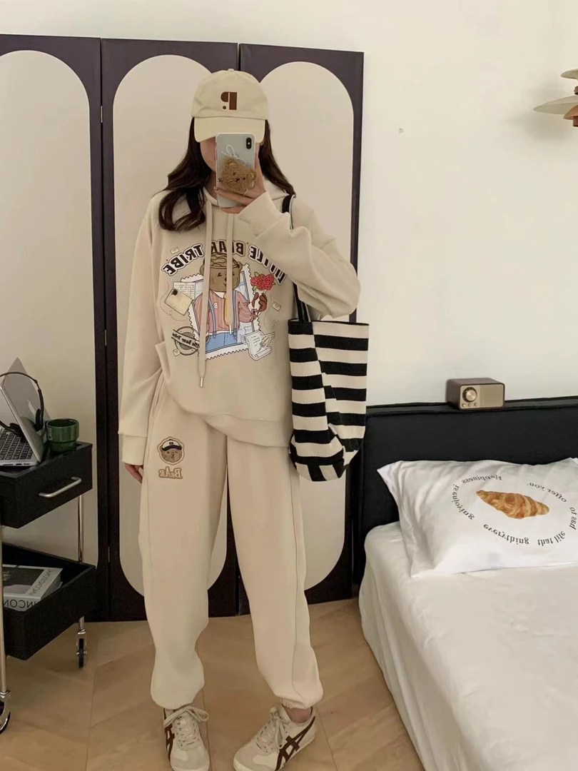 防油污【韩版】外贸 融合刺绣卫衣+卫裤套装 套装  LOLO&MOLLY 8865