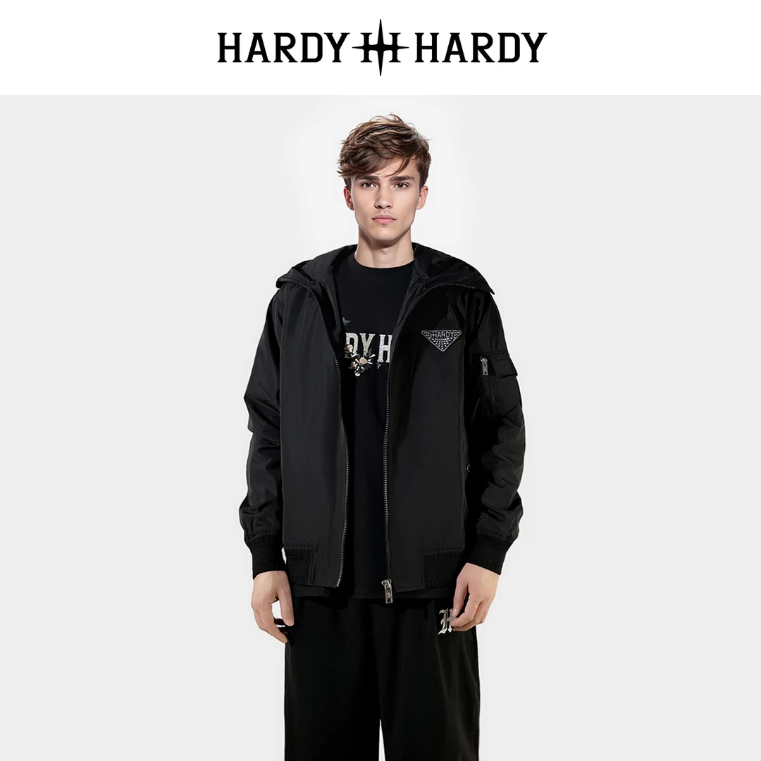 HARDY HARDY秋款连帽字母拉链飞行夹克男女同款休闲上衣外套【DB】