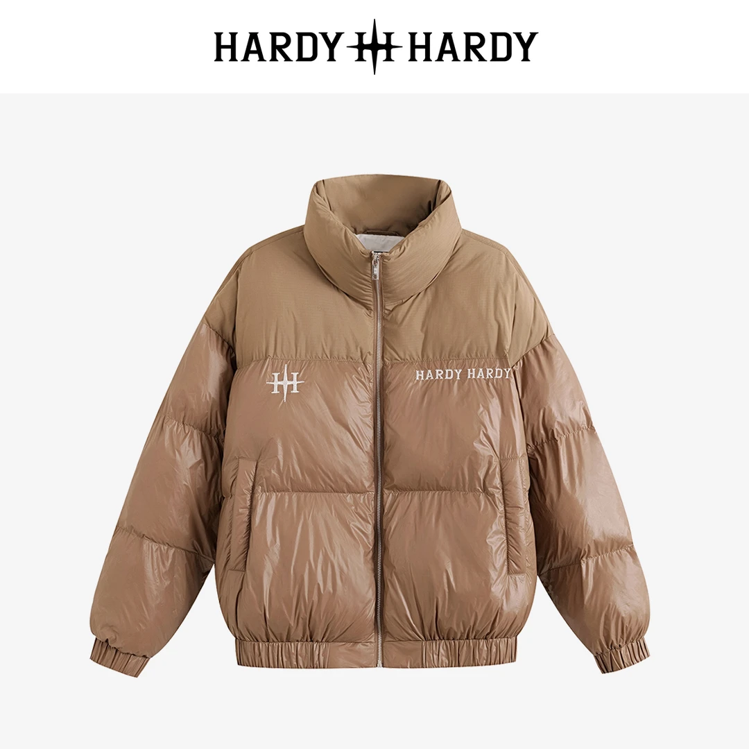 HARDYHARDY冬季新款美式休闲拼接潮流烫钻字母棉服外套上衣