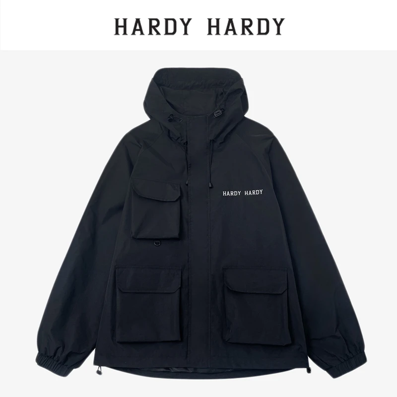 HARDYHARDY连帽抽绳刺绣字母夹克男女同款开衫外套休闲男外套【DB】