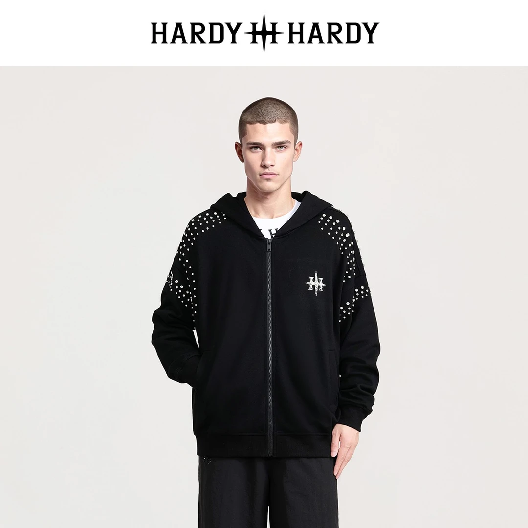 HARDYHARDY秋冬新款重工烫钻钉钻手工珠连帽卫衣男女同款上衣