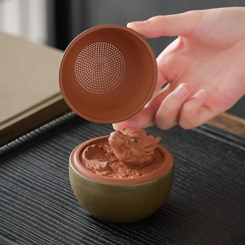 紫砂龙蛋茶漏茶宠摆件家用过滤茶隔滤茶器全瓷分茶茶道茶漏器滤网