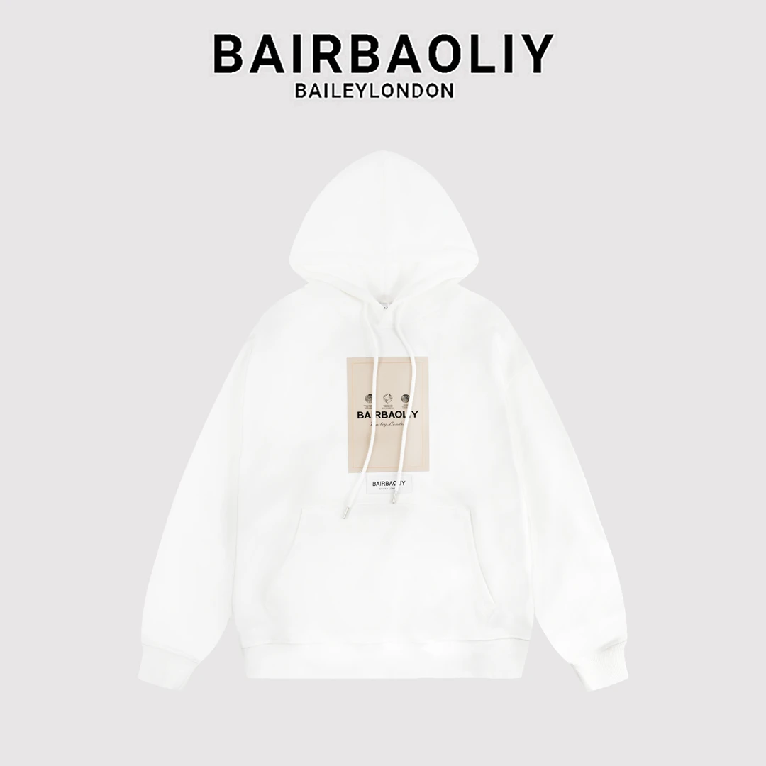 BAIRBAOLIY品牌字母刺绣贴布套头秋冬百搭时尚连帽卫衣男女同款