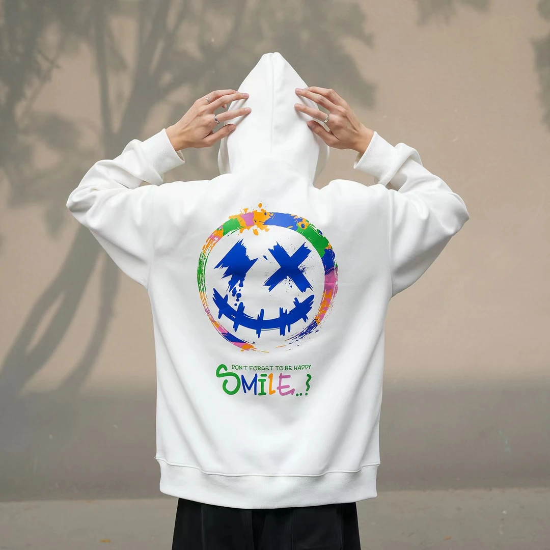 BAIRBAOLIY秋冬时尚INS彩色笑脸百搭印花潮牌男女同款连帽卫衣