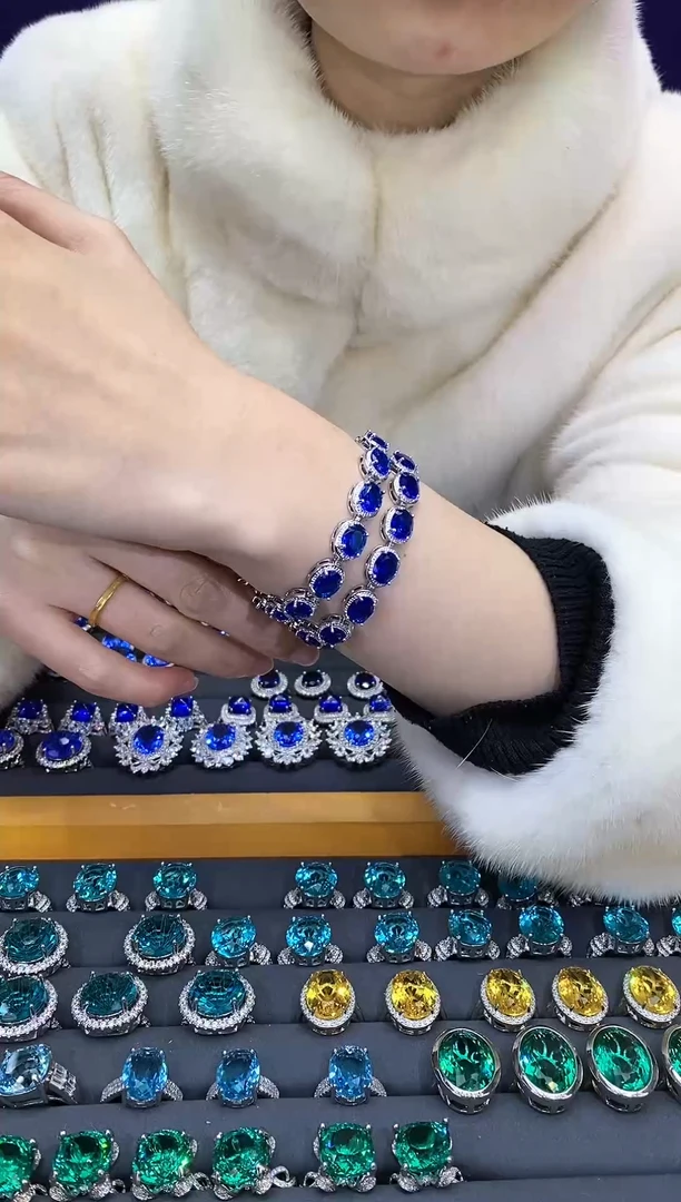 【闪购商品】蓝宝石手链银S925镶嵌053