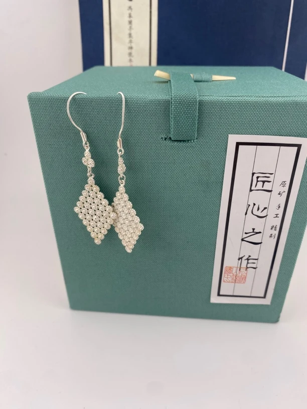 足银银制品 847号菱型耳环，主播推荐