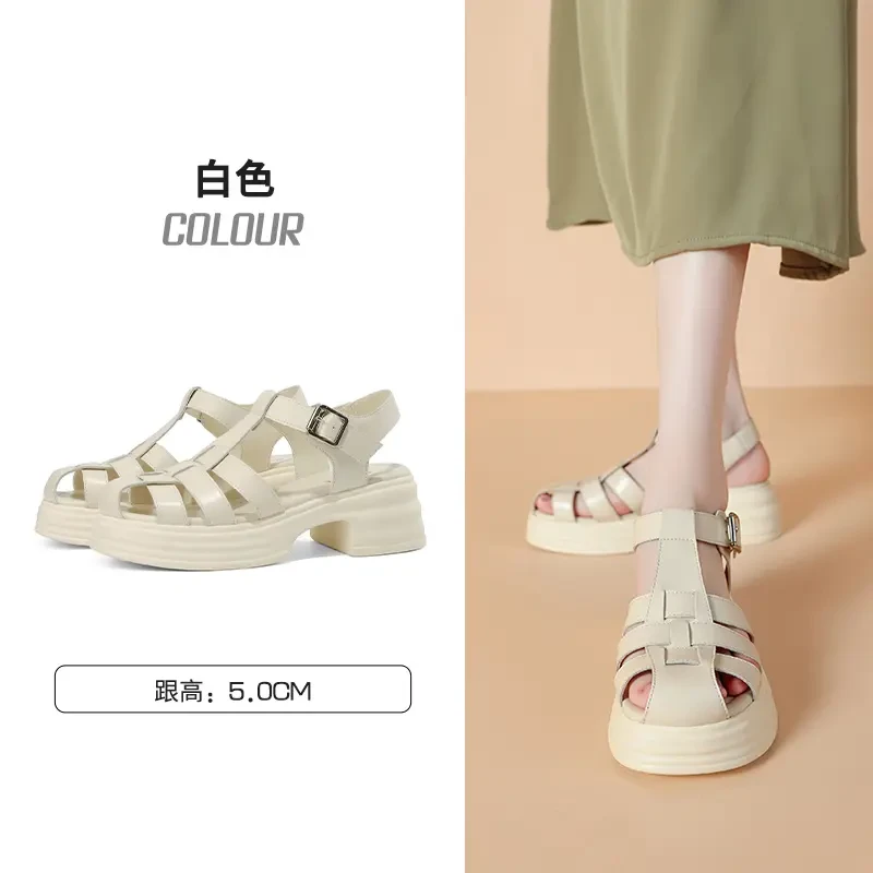 达芙妮女士夏季透气简约复古镂空厚底百搭休闲罗马风格时装凉鞋