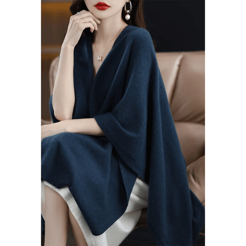 【宁宝】2024秋冬新款100%纯羊毛衫披肩针织开衫慵懒风斗篷毛衣披风