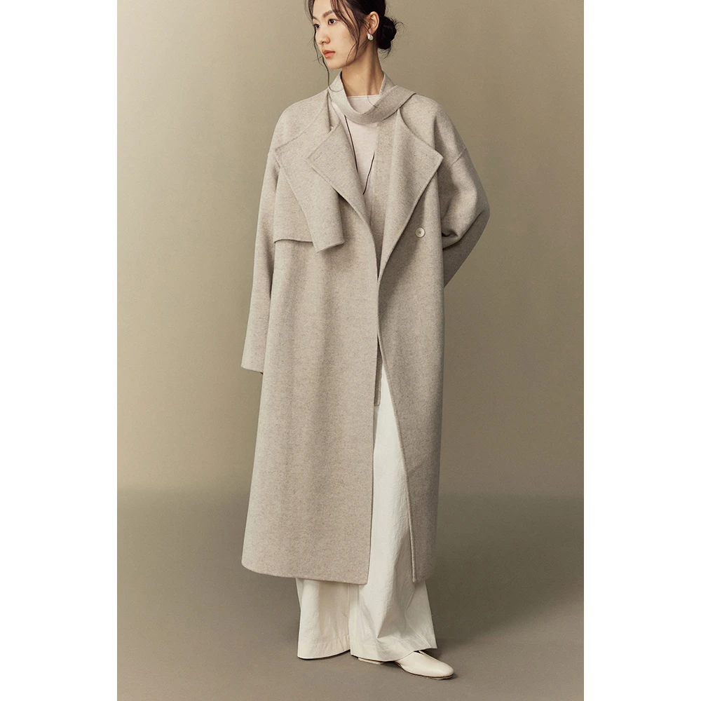 MURMUR MI 24PF 设计师品牌 水飘带活页领长风衣毛呢外套