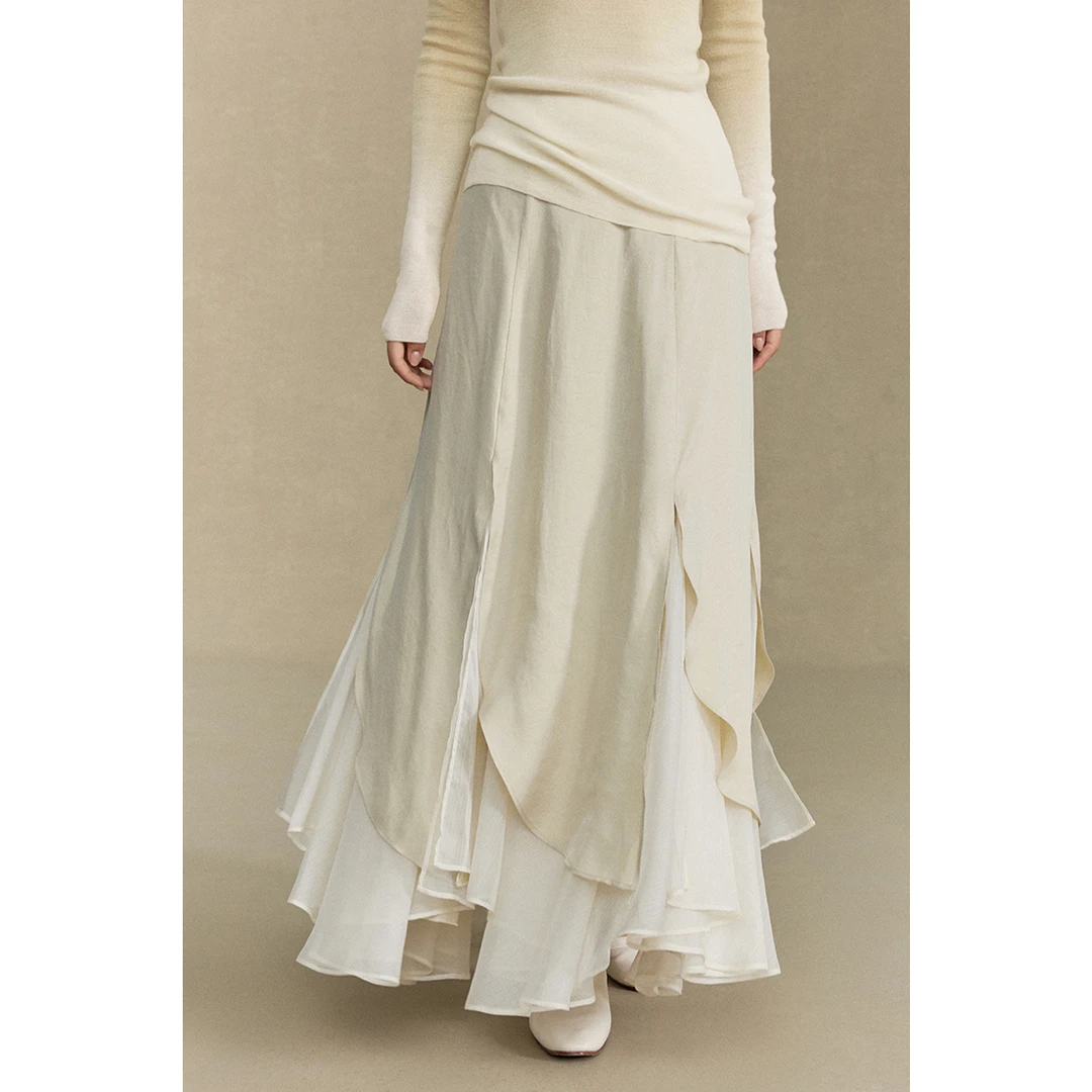 MURMUR MI 24AW 设计师品牌 雪纺拼接氛围感半身裙