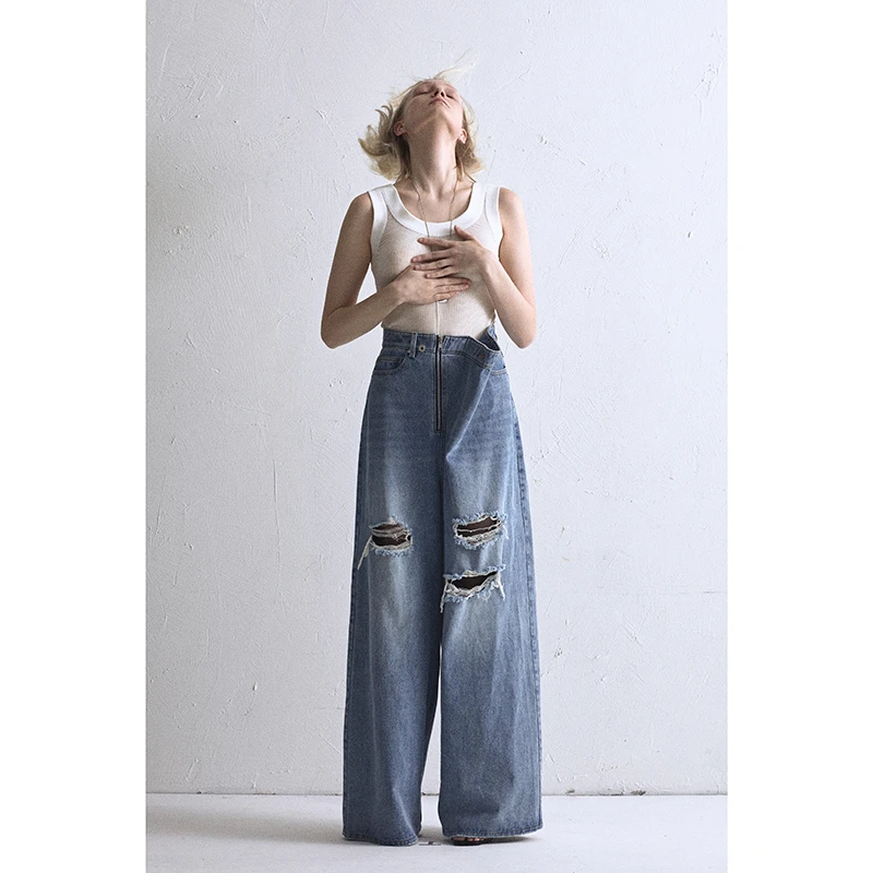 Liegee  overlap  Denim牛仔阔腿裤