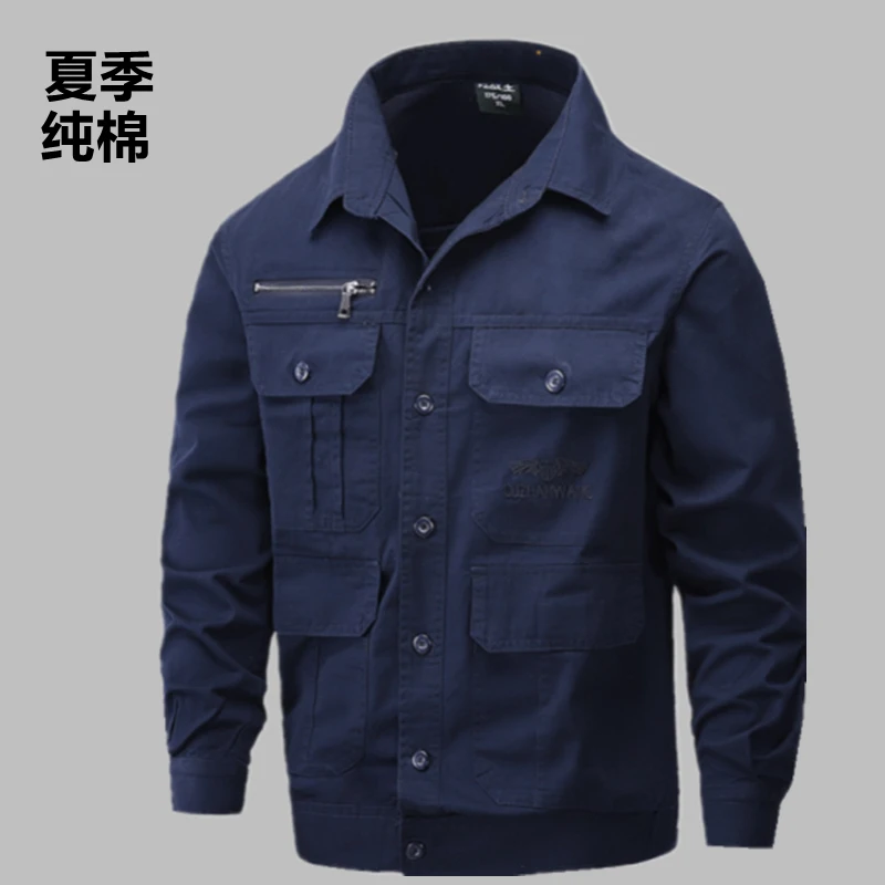 夏季纯棉薄款工作服上衣男士透气耐磨劳保服防烫焊工服迷彩服工装