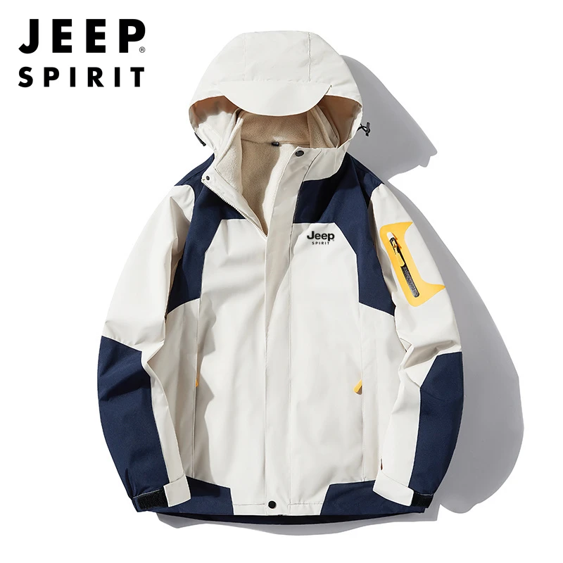 JEEPSPIRITS552三合一可拆卸外套男秋冬户外登山夹克情侣款冲锋衣