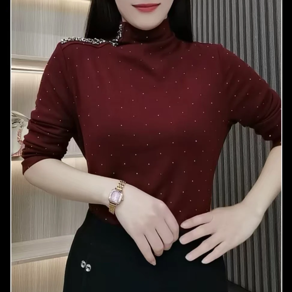 法兰绒加绒冬季百搭中领小衫显瘦遮肉气质时尚修身打底衫上衣100