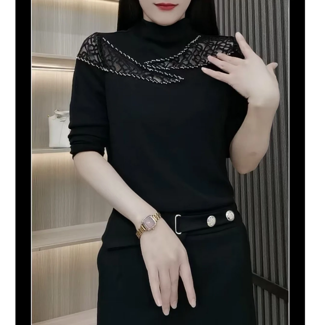 秋冬时尚半领长袖打底衫显瘦遮肉长袖时尚洋气修身打底衫上衣Q99