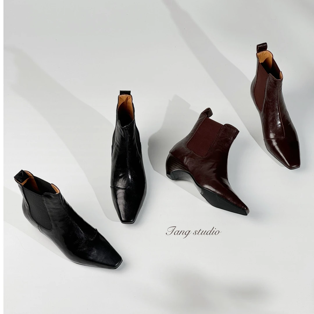 【Tang Studio】羊皮短靴切尔西小众瘦瘦靴/X6153