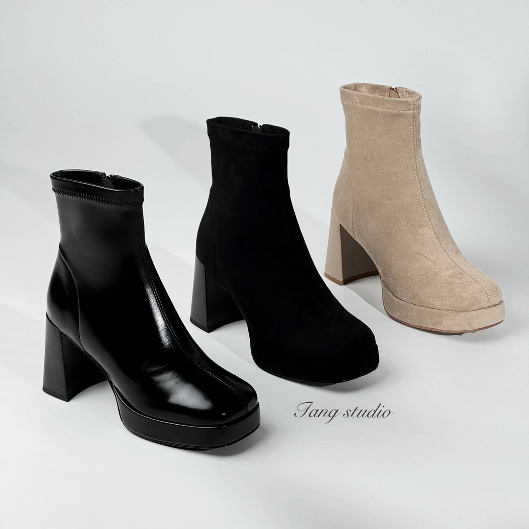【Tang Studio】2024方圆头防水台通勤百搭气质瘦瘦短靴/T157