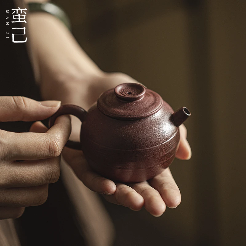 蛮己诧寂风粗陶小圆壶功夫茶具家用陶瓷单壶柴烧老岩泥泡茶单壶