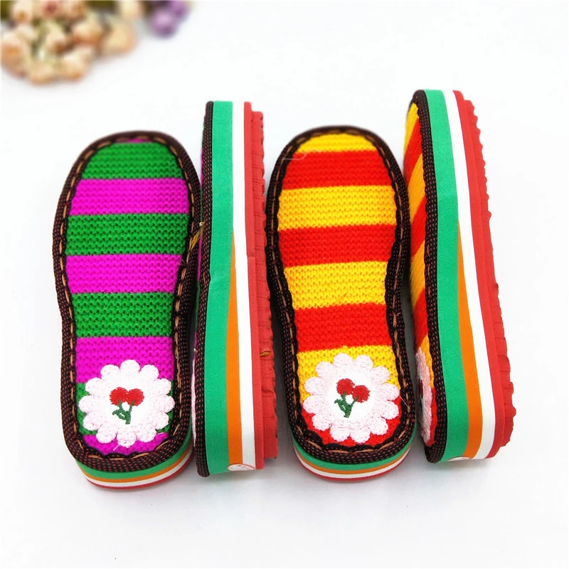 冬季居家室内外防滑耐磨坡跟棉拖鞋加厚底免邮手工钩针勾粗毛毛线