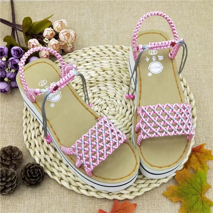 孺子牛夏季女式居家松糕底凉拖鞋手工编织DIY材料包少女传统工艺