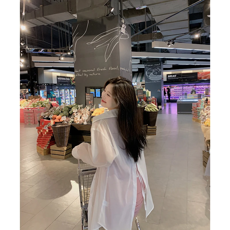 周白子FOR YOU休闲薄款中长款罩衫女背后开叉宽松Z0558