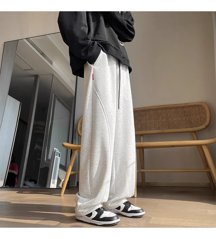 花灰男弯刀裤大码运动裤宽松直筒裤春秋季2024新款高街休闲裤