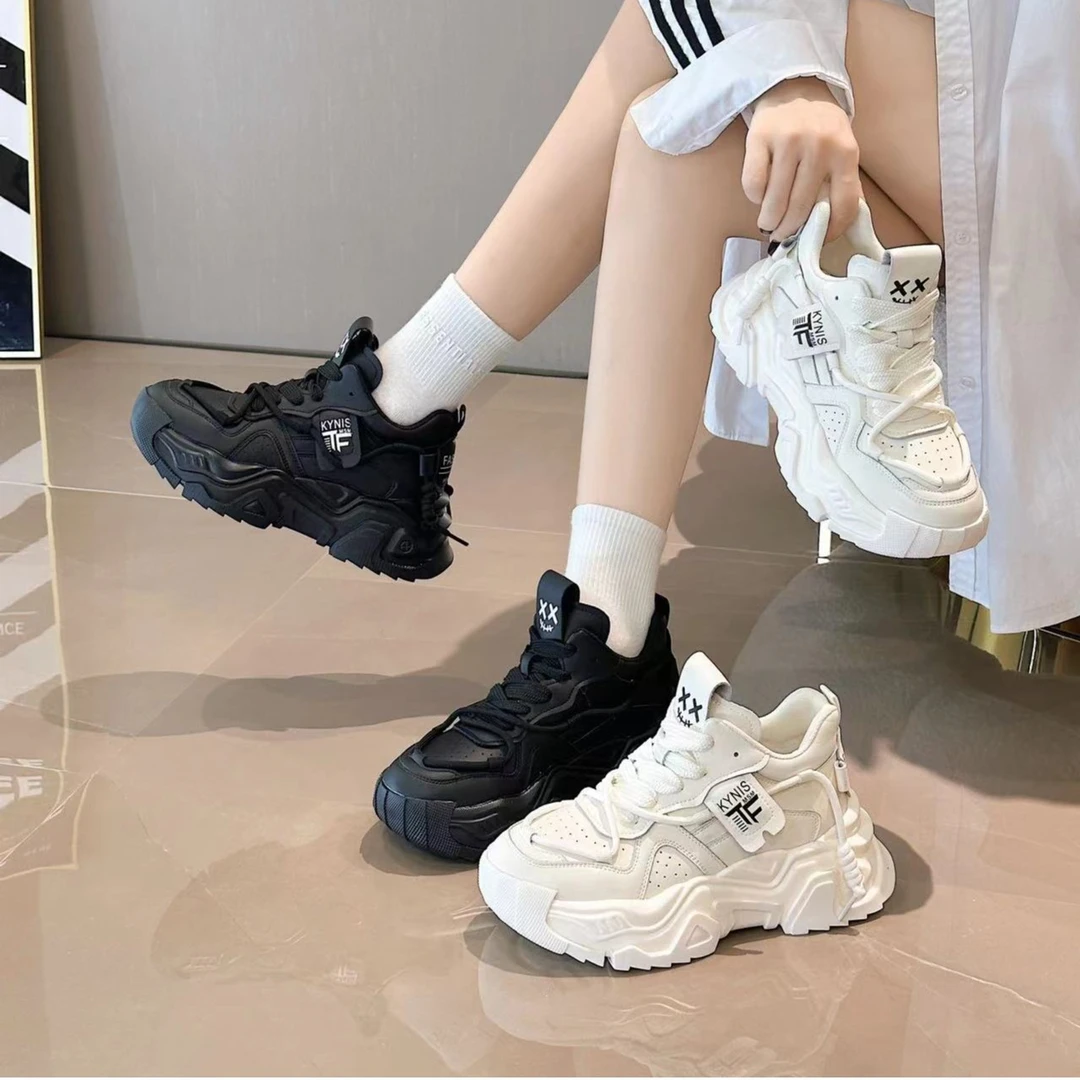 秋季新款真皮厚底高帮四季里衬2023时尚百搭运动鞋韩版女老爹鞋