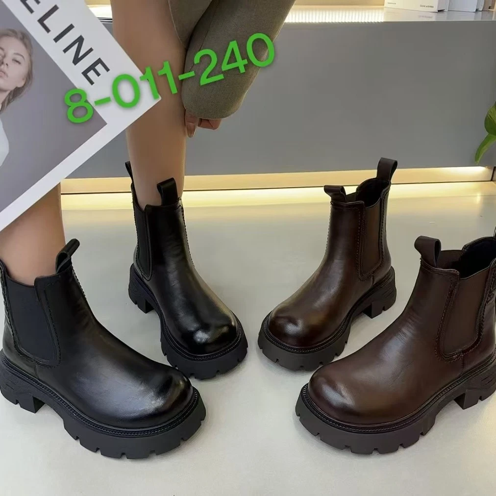 加绒保暖英伦风马丁靴靴子女厚底切尔西靴秋冬短靴防滑软底真皮