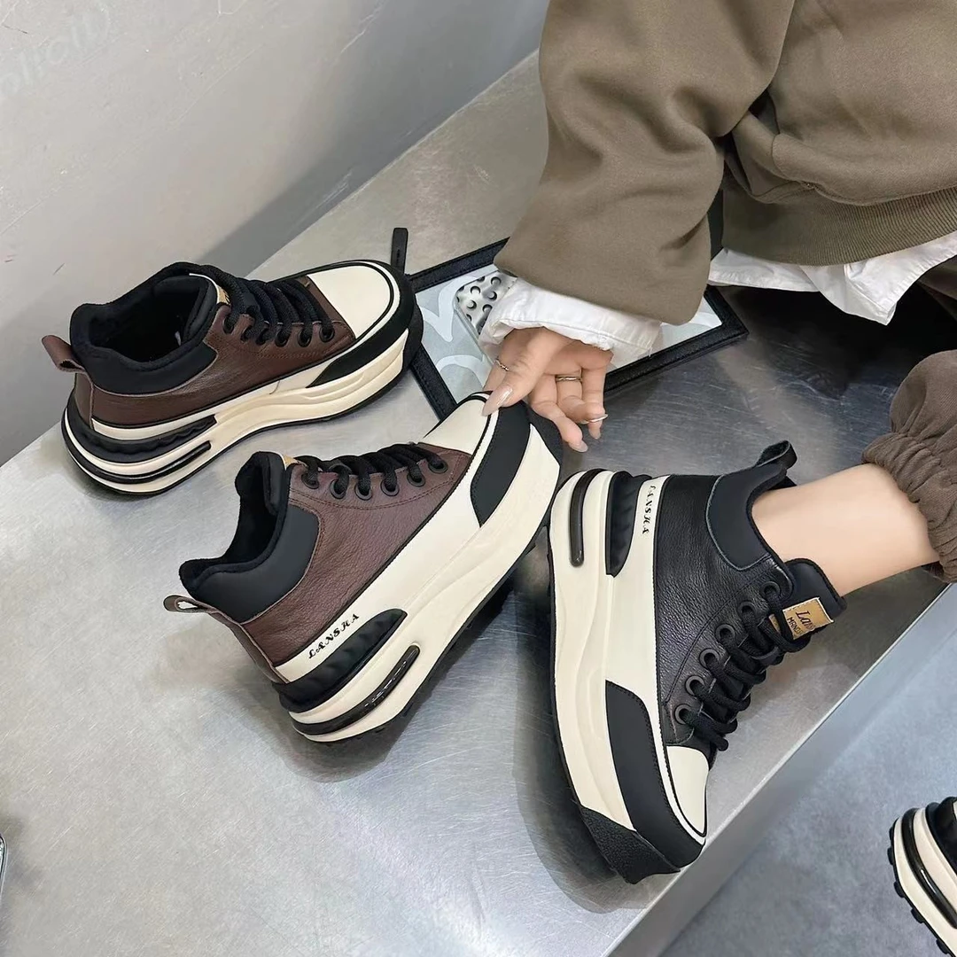 欧洲站真皮高帮内里超柔厚底轻底运动时尚休闲百搭女休闲鞋春秋