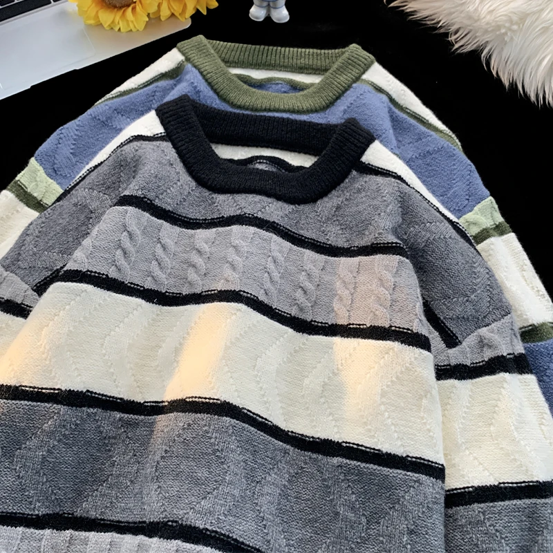 圆领毛衣男士秋冬季2023新款宽松打底针织衫男生潮牌冬装保暖外套