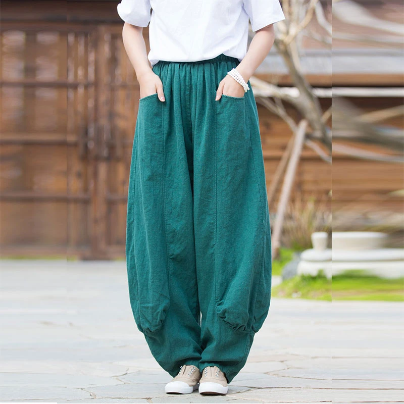 23春秋款苎麻砂洗柔软百搭长裤禅修居家旅行休闲裤女式阔腿裤子