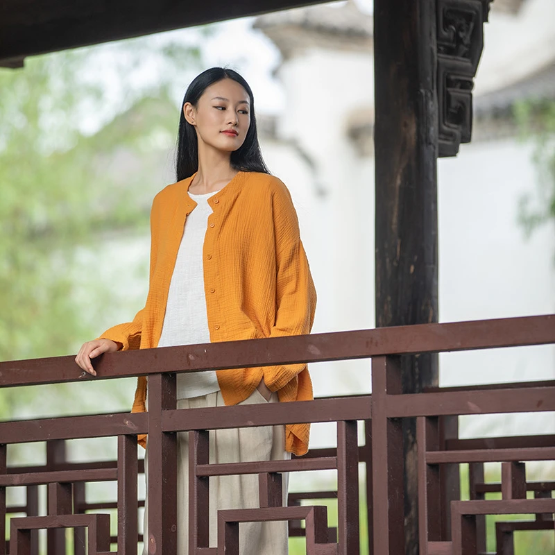秋季棉麻文艺开衫拼接不规则宽松棉麻衬衫蝙蝠袖女式休闲长袖外套