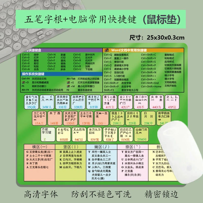 五笔字根表Office常用快捷键组合鼠标垫高清字体初学者办公打字垫