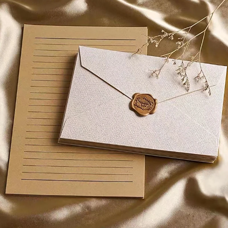 麻布纹信封信纸套装复古情书中国风牛皮特种纸请柬明信片火漆信封