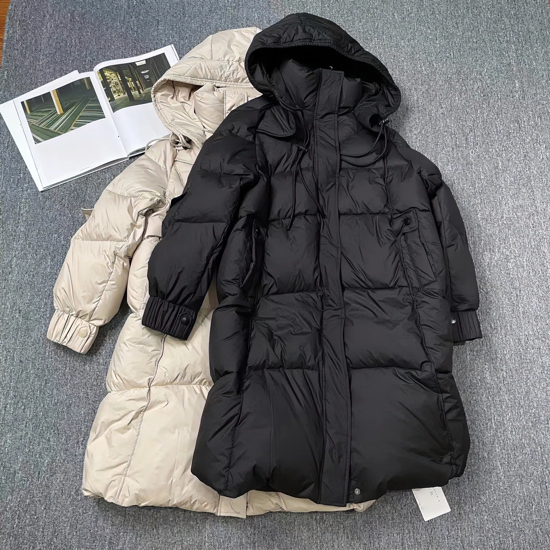 81121余小鱼 两色宽松保暖立领连帽抽绳长款羽绒服外套女装