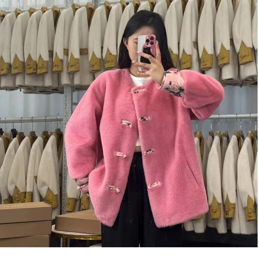 【淼姐专属L2】盘扣毛毛女士时尚国潮风皮毛一体外套秋冬季