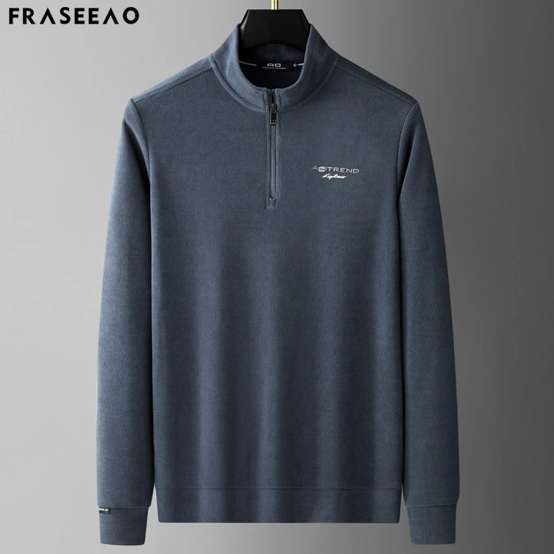 2025秋季新款雪尼尔长袖T恤半拉链休闲套头上衣抗皱打底衫爸爸装
