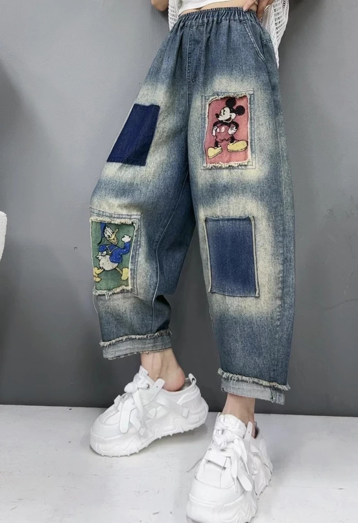 58078新款宽松休闲百搭米奇唐老鸭牛仔裤