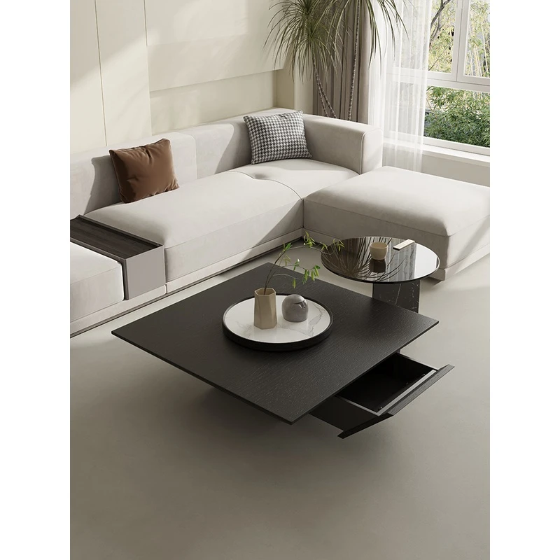 意式极简轻奢异形倒三角转盘方形茶几组合小户型个性家用现代简约