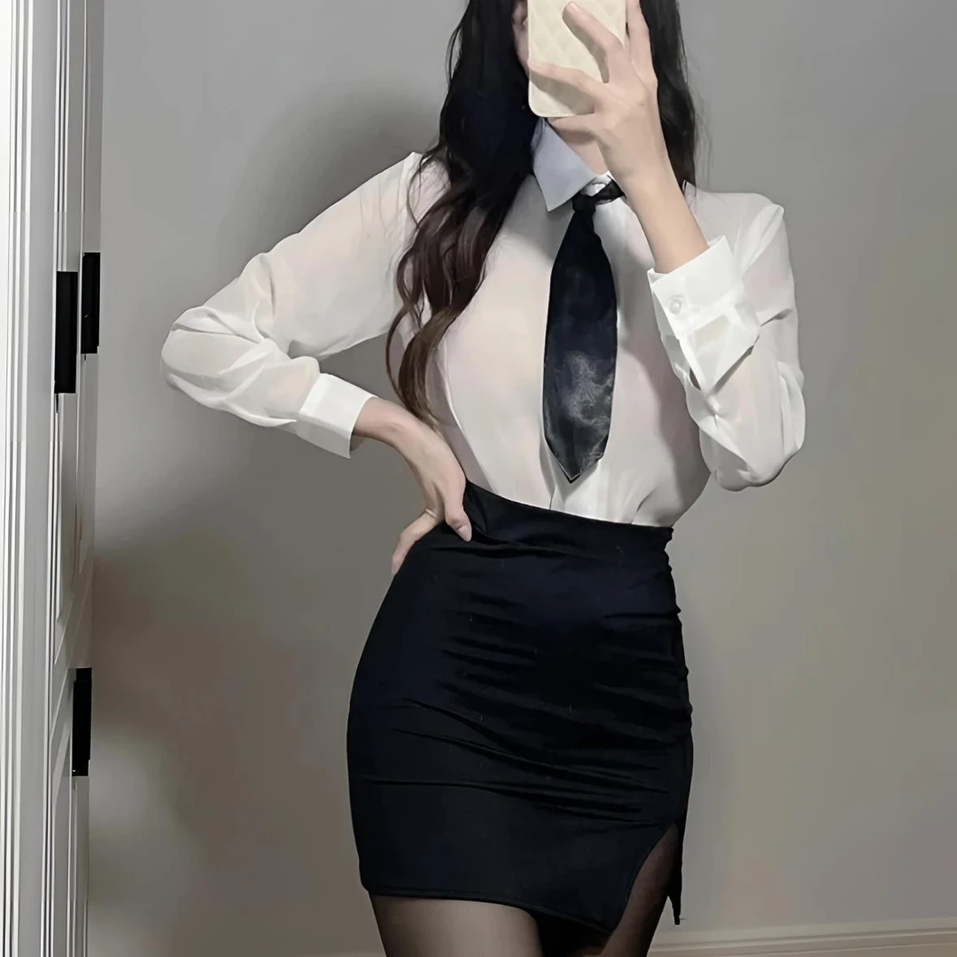 【时尚文秘】性感纯欲秘书包臀裙职场风衬衫诱惑教师薄款气质套装