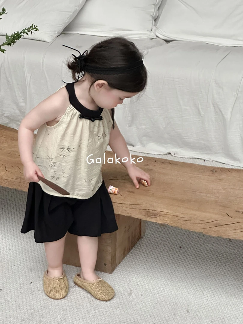 【Ponyo】女宝宝新中式吊带上衣短裤两件套婴儿夏季薄款国风套装