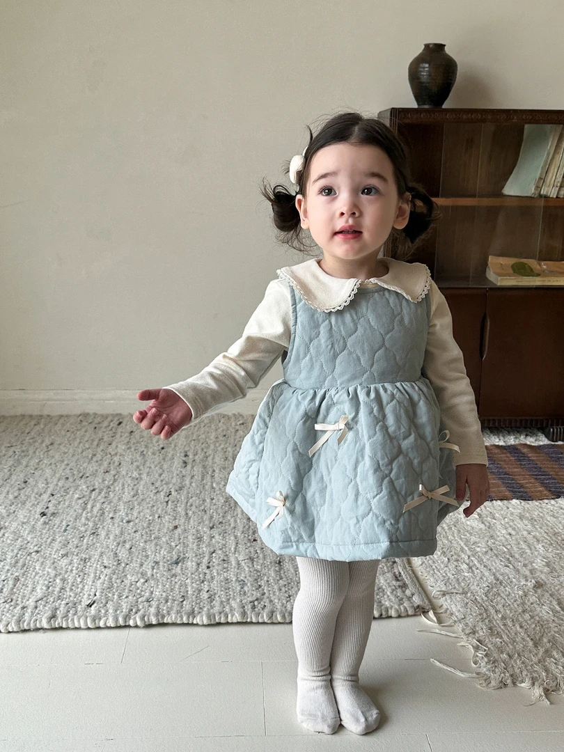 【Ponyo】秋·冬女宝宝甜美夹棉公主连衣裙洋气蕾丝娃娃领打底衫套装