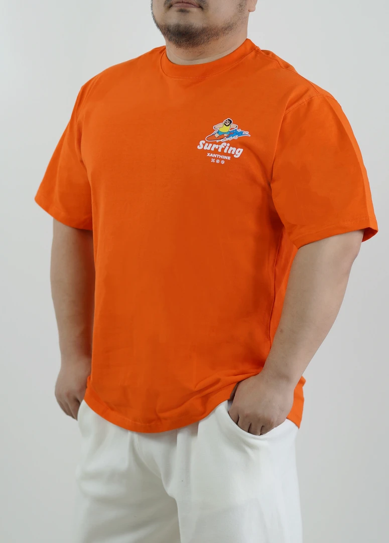 原创冲浪胖子大码夏季T恤重磅棉质卡通