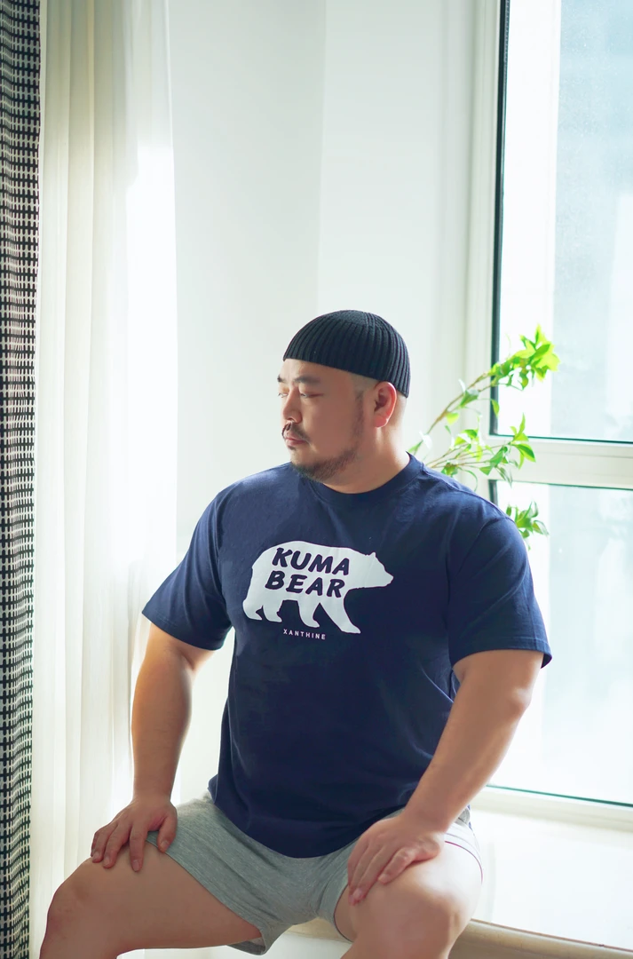 XANTHINE蓝熊北极熊大码壮熊轻薄透气棉质夏季T恤